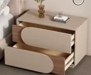 Mesa de noche fabricada con piezas de formas curvas