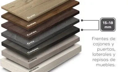 Muestrario de planchas de melamina en diferentes colores y acabados