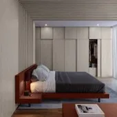 Dormitorio con cama integrada en mobiliario Positano